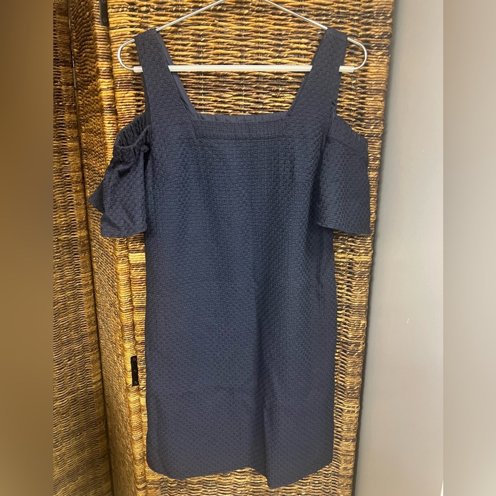 J Crew-Blue Dress, Size: Small, Open shoulder, arm accent cuff, Pre-Owned